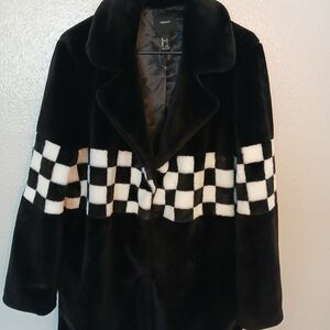 Forever 21 Black and White Checkered Teddy Jacket